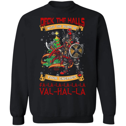 Viking, Norse, Gym t-shirt & apparel, Deck The Halls Valhalla, FrontApparel[Heathen By Nature authentic Viking products]Unisex Crewneck Pullover SweatshirtBlackS