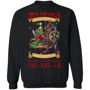 Viking, Norse, Gym t-shirt & apparel, Deck The Halls Valhalla, FrontApparel[Heathen By Nature authentic Viking products]Unisex Crewneck Pullover SweatshirtBlackS