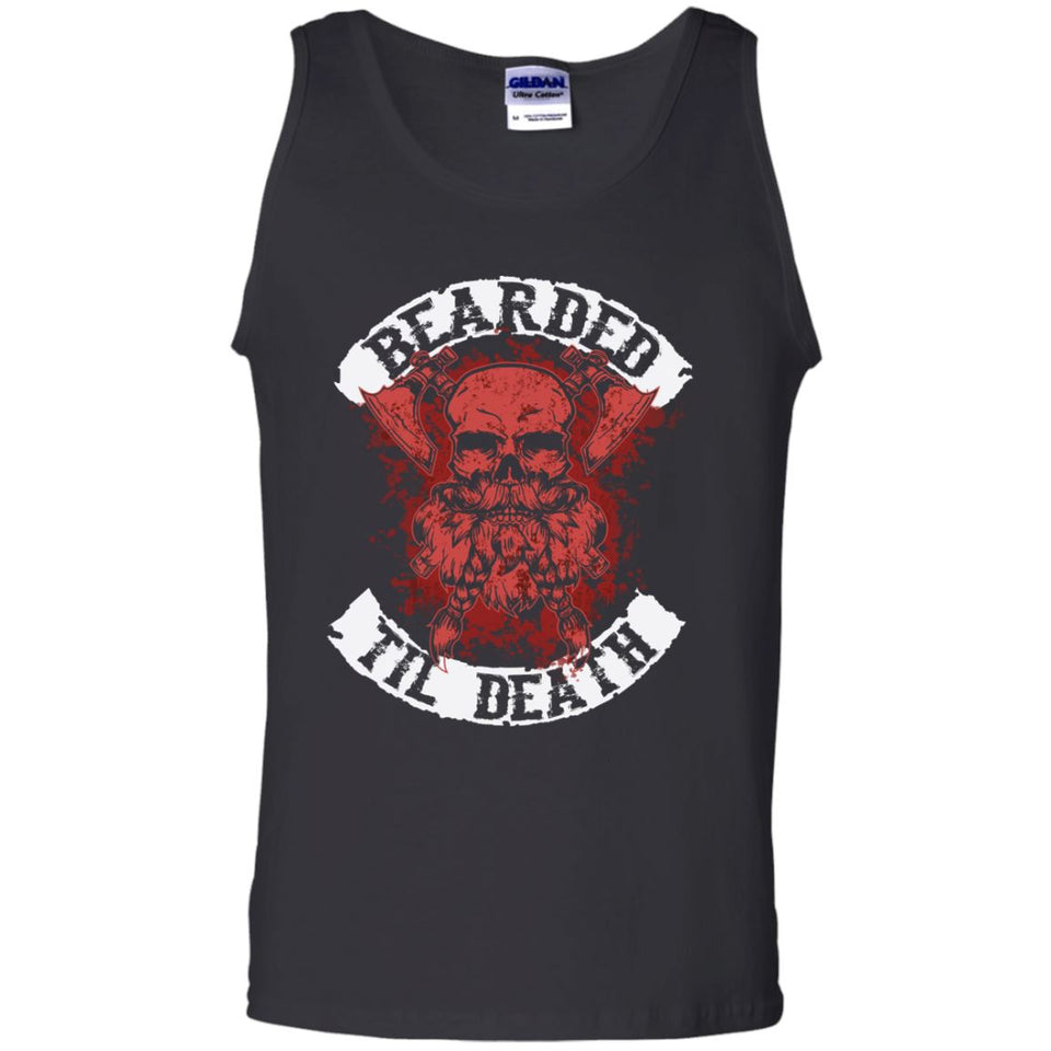 A Viking, Norse, Gym t-shirt & apparel, Bearded till death , FrontApparel[Heathen By Nature authentic Viking products]Cotton Tank TopBlackS