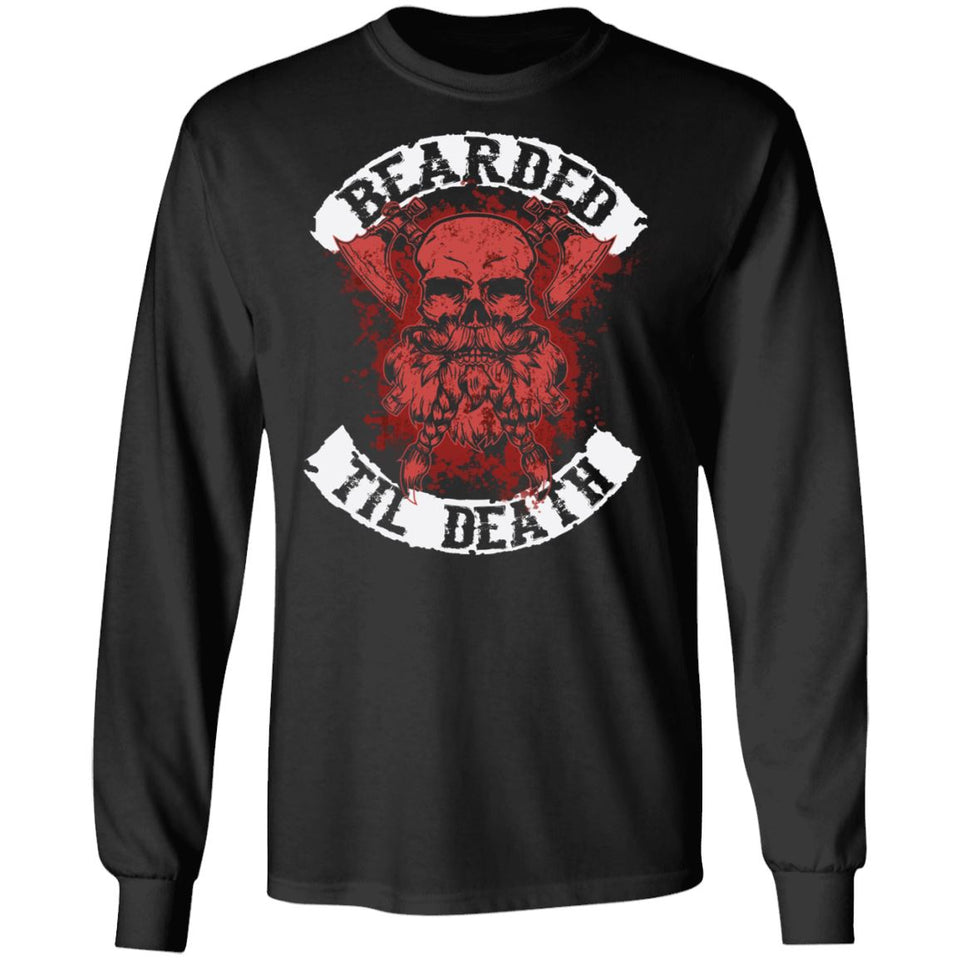 A Viking, Norse, Gym t-shirt & apparel, Bearded till death , FrontApparel[Heathen By Nature authentic Viking products]Long-Sleeve Ultra Cotton T-ShirtBlackS