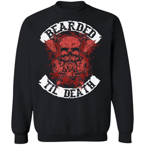 A Viking, Norse, Gym t-shirt & apparel, Bearded till death , FrontApparel[Heathen By Nature authentic Viking products]Unisex Crewneck Pullover SweatshirtBlackS