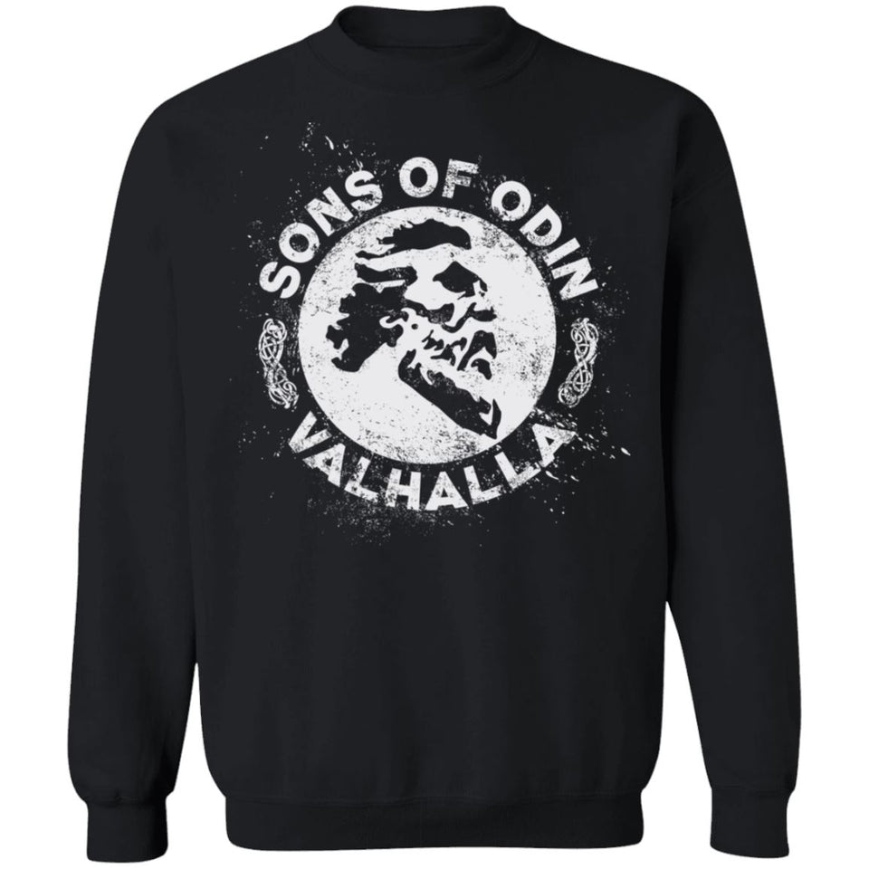 A Viking, Norse, Gym t-shirt & apparel, Sons of Odin Valhalla, FrontApparel[Heathen By Nature authentic Viking products]Unisex Crewneck Pullover SweatshirtBlackS