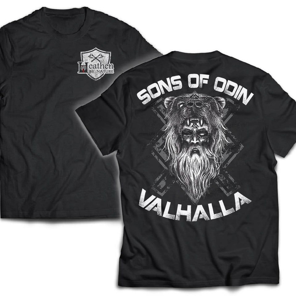 American made, Double sided T-shirt, Sons of Odin ValhallaApparel[Heathen By Nature authentic Viking products]Next Level Men's Triblend T-ShirtVintage BlackS