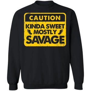 Caution Kinda sweet mostly savage, FrontApparel[Heathen By Nature authentic Viking products]Unisex Crewneck Pullover SweatshirtBlackS