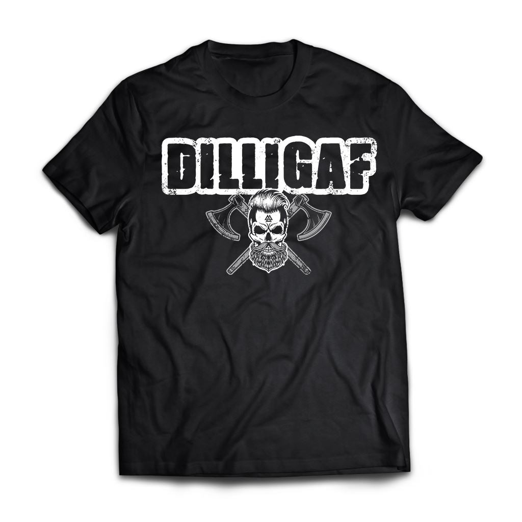 Dilligaf t-shirt for men, FrontApparel[Heathen By Nature authentic Viking products]Premium Short Sleeve T-ShirtBlackX-Small