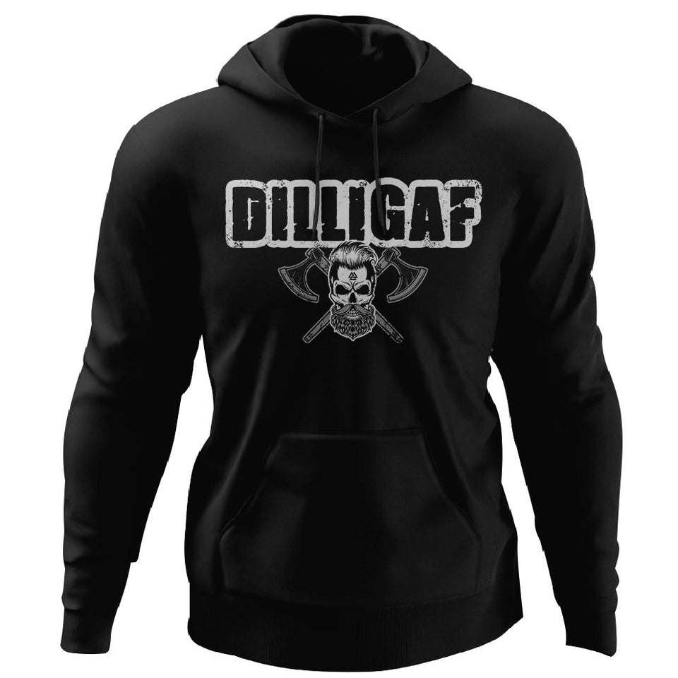 Dilligaf t-shirt for men, FrontApparel[Heathen By Nature authentic Viking products]Unisex Pullover HoodieBlackS