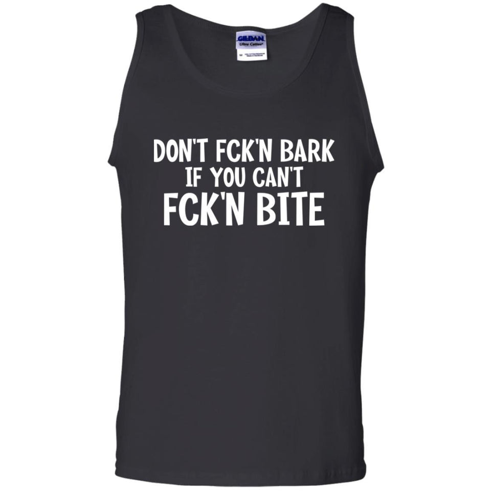 Don't fck'n bark if you can't fck'n bite, FrontApparel[Heathen By Nature authentic Viking products]Cotton Tank TopBlackS
