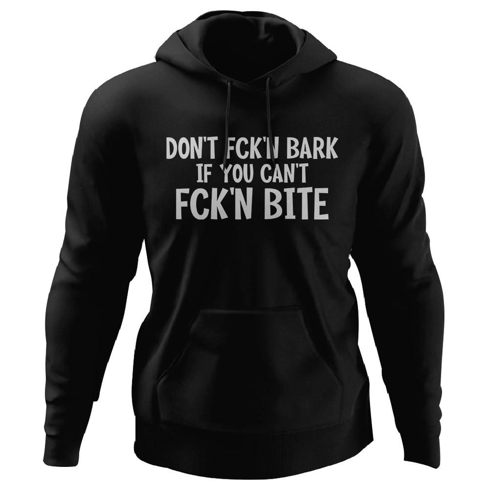 Don't fck'n bark if you can't fck'n bite, FrontApparel[Heathen By Nature authentic Viking products]Unisex Pullover HoodieBlackS