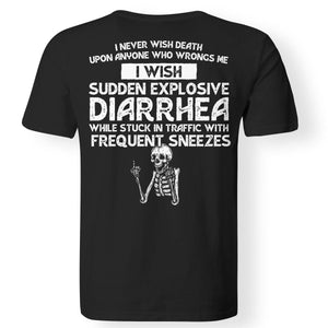I never wish death upon anyone who wrongs me, BackApparel[Heathen By Nature authentic Viking products]Gildan Premium Men T-ShirtBlack5XL