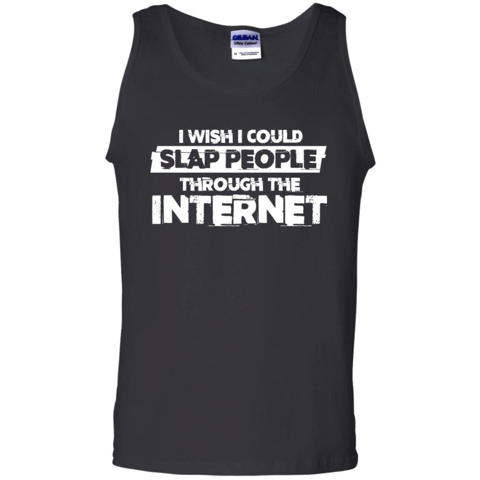 I wish I could slap people through the internet, FrontApparel[Heathen By Nature authentic Viking products]Cotton Tank TopBlackS