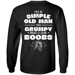 I'm a simple old man I'm grumpy and I like boobs, BackApparel[Heathen By Nature authentic Viking products]Long-Sleeve Ultra Cotton T-ShirtBlackS