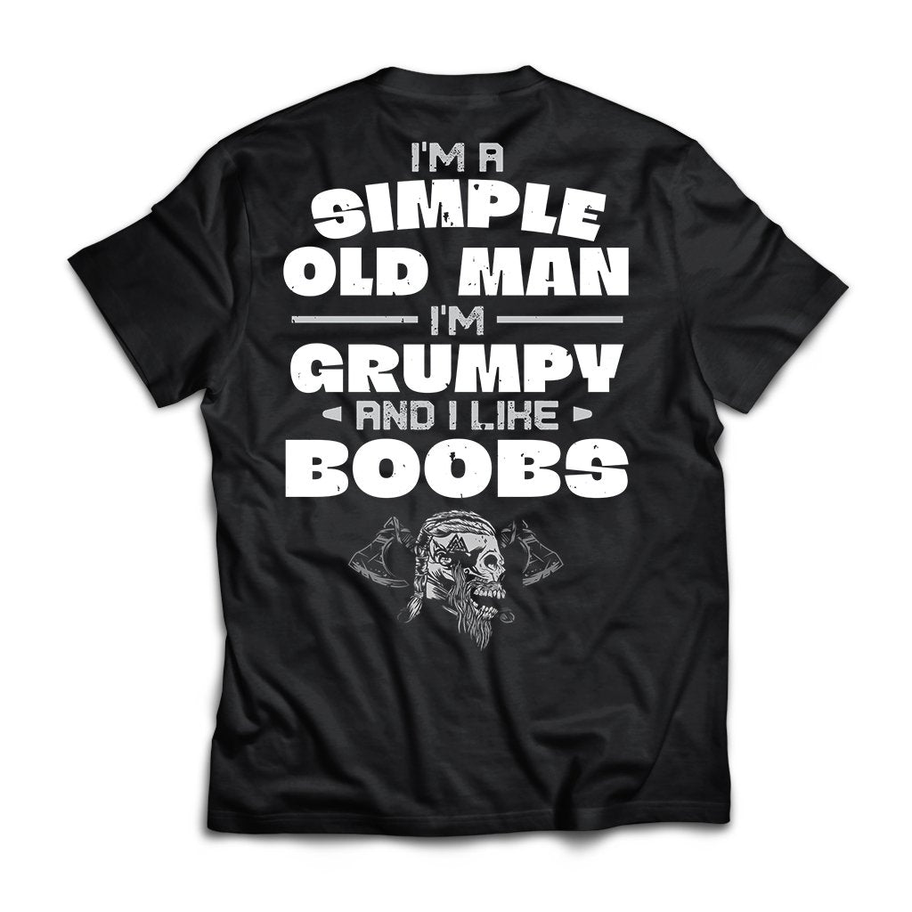 I'm a simple old man I'm grumpy and I like boobs, BackApparel[Heathen By Nature authentic Viking products]Premium Short Sleeve T-ShirtBlackX-Small