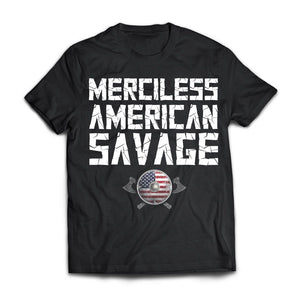 Merciless American savage t-shirt for men, FrontApparel[Heathen By Nature authentic Viking products]Premium Short Sleeve T-ShirtBlackX-Small