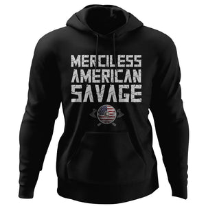 Merciless American savage t-shirt for men, FrontApparel[Heathen By Nature authentic Viking products]Unisex Pullover HoodieBlackS