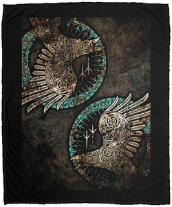 Nordic Style Viking Blanket, Raven, BlackApparel[Heathen By Nature authentic Viking products]Cozy Plush Fleece Blanket - 50x60BlackOne Size