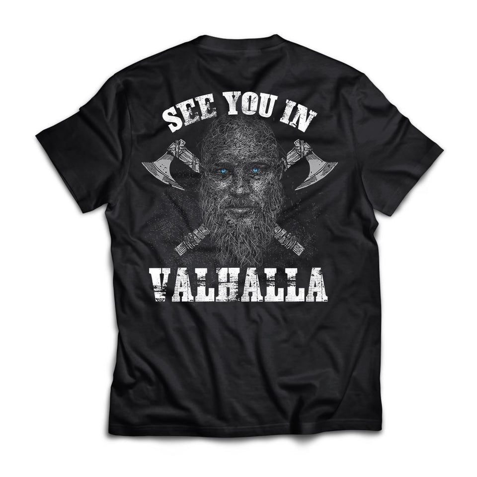 See you in Valhalla, BackApparel[Heathen By Nature authentic Viking products]Premium Short Sleeve T-ShirtBlackX-Small