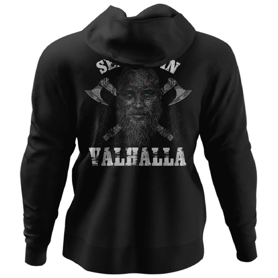 See you in Valhalla, BackApparel[Heathen By Nature authentic Viking products]Unisex Pullover HoodieBlackS