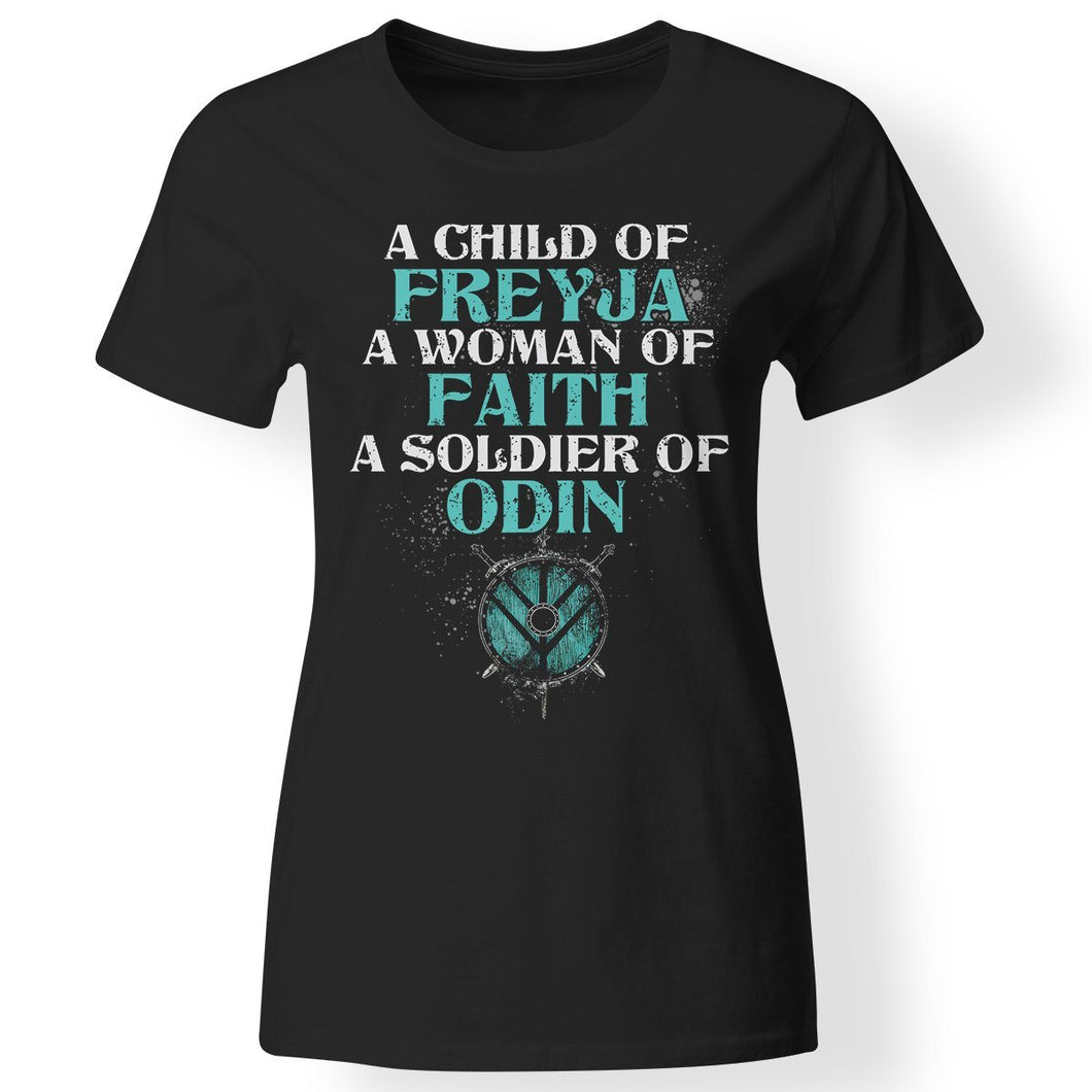 Shieldmaiden, Viking, Norse, Gym t-shirt & apparel, A child of Freyja, FrontApparel[Heathen By Nature authentic Viking products]Next Level Ladies' T-ShirtBlackX-Small