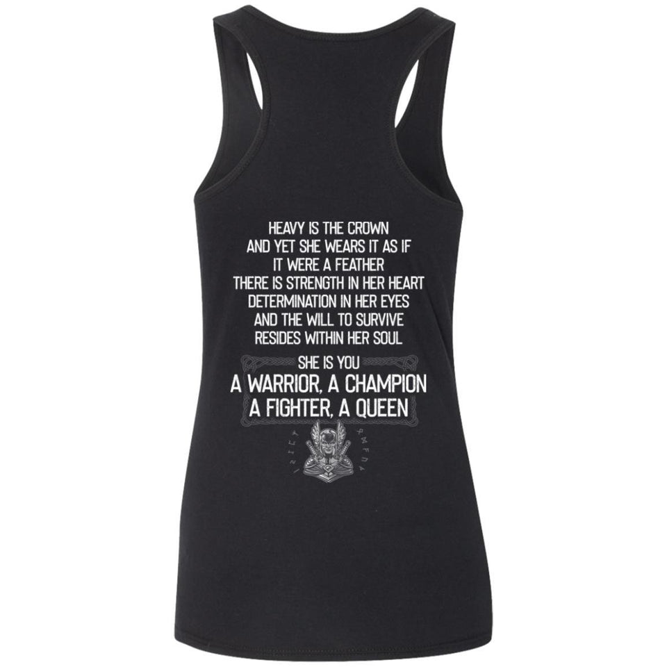 Shieldmaiden, Viking, Norse, Gym t-shirt & apparel, A warrior, a champion, a fighter, a queen, FrontApparel[Heathen By Nature authentic Viking products]Ladies' Softstyle Racerback TankBlackS