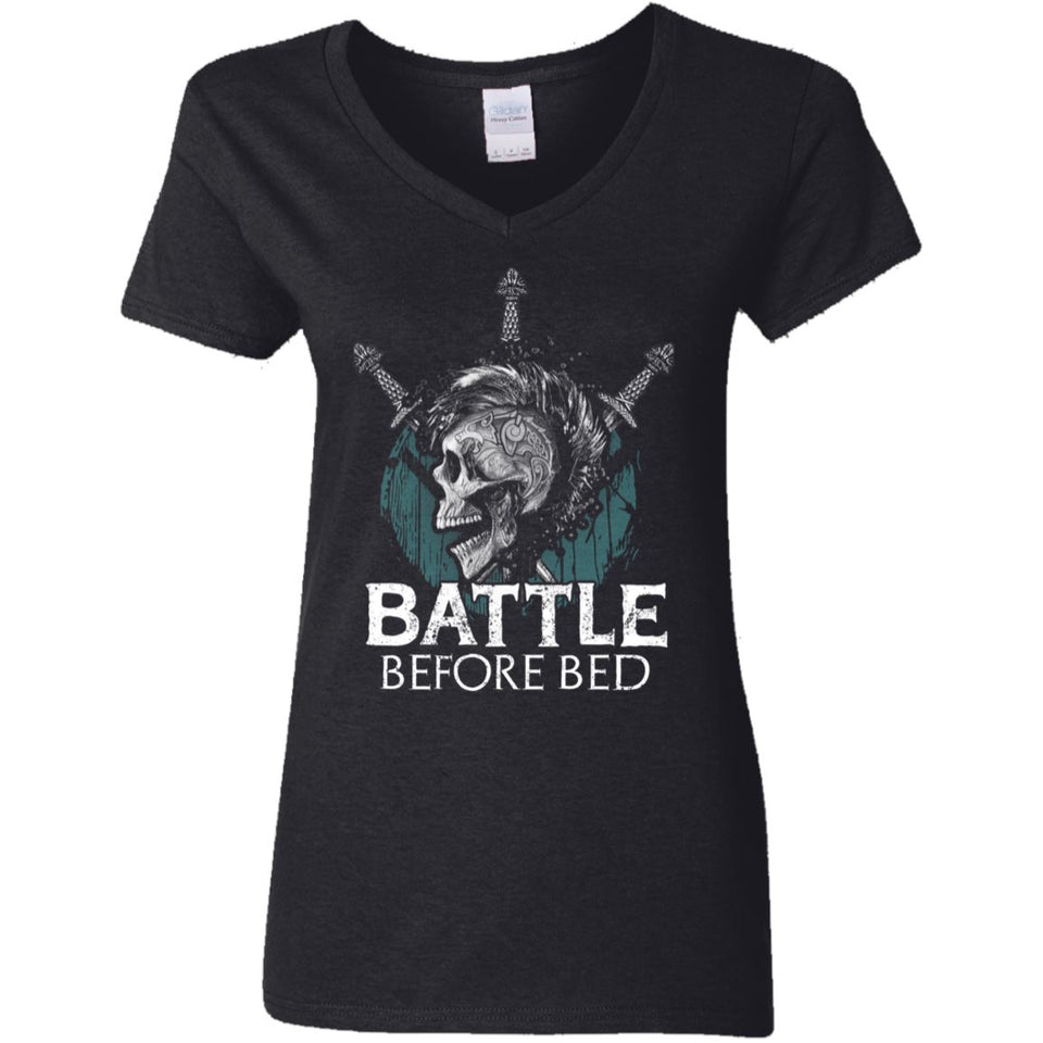 Shieldmaiden, Viking, Norse, Gym t-shirt & apparel, Battle Before Bed, FrontApparel[Heathen By Nature authentic Viking products]Ladies' V-Neck T-ShirtBlackS