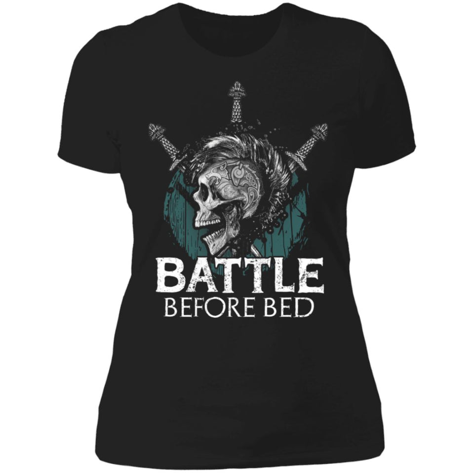Shieldmaiden, Viking, Norse, Gym t-shirt & apparel, Battle Before Bed, FrontApparel[Heathen By Nature authentic Viking products]Next Level Ladies' T-ShirtBlackX-Small