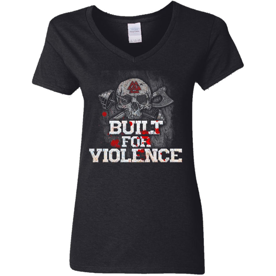 Shieldmaiden, Viking, Norse, Gym t-shirt & apparel, Built For Violence, FrontApparel[Heathen By Nature authentic Viking products]Ladies' V-Neck T-ShirtBlackS