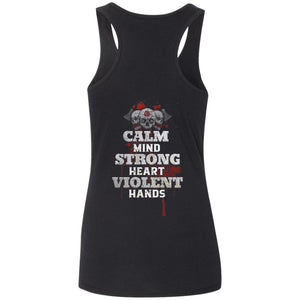 Shieldmaiden, Viking, Norse, Gym t-shirt & apparel, Calm Mind Strong Heart Violent Hands, BackApparel[Heathen By Nature authentic Viking products]Ladies' Softstyle Racerback TankBlackS
