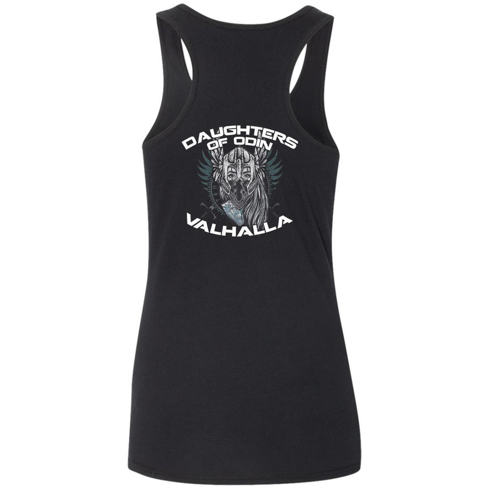Shieldmaiden, Viking, Norse, Gym t-shirt & apparel, Daughters of Odin, BackApparel[Heathen By Nature authentic Viking products]Ladies' Softstyle Racerback TankBlackS