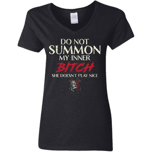 Shieldmaiden, Viking, Norse, Gym t-shirt & apparel, Do not summon my inner b*#ch, FrontApparel[Heathen By Nature authentic Viking products]Ladies' V-Neck T-ShirtBlackS