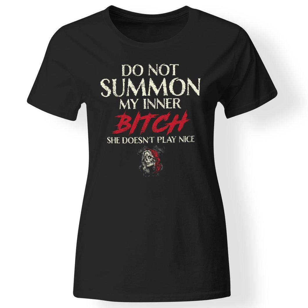 Shieldmaiden, Viking, Norse, Gym t-shirt & apparel, Do not summon my inner b*#ch, FrontApparel[Heathen By Nature authentic Viking products]Next Level Ladies' T-ShirtBlackX-Small