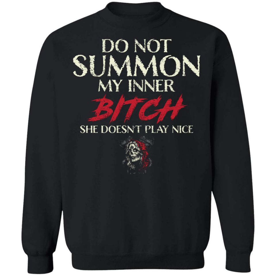 Shieldmaiden, Viking, Norse, Gym t-shirt & apparel, Do not summon my inner b*#ch, FrontApparel[Heathen By Nature authentic Viking products]Unisex Crewneck Pullover SweatshirtBlackS