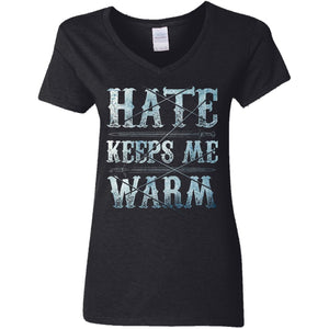 Shieldmaiden, Viking, Norse, Gym t-shirt & apparel, Hate keeps me warm, FrontApparel[Heathen By Nature authentic Viking products]Ladies' V-Neck T-ShirtBlackS