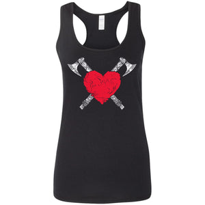 Shieldmaiden, Viking, Norse, Gym t-shirt & apparel, Heart and axes,frontApparel[Heathen By Nature authentic Viking products]Ladies' Softstyle Racerback TankBlackS