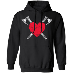 Shieldmaiden, Viking, Norse, Gym t-shirt & apparel, Heart and axes,frontApparel[Heathen By Nature authentic Viking products]Unisex Pullover HoodieBlackS