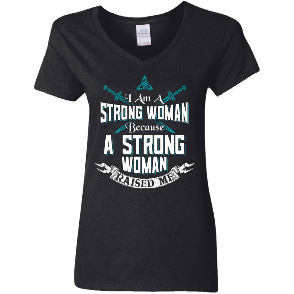 Shieldmaiden, Viking, Norse, Gym t-shirt & apparel, I am a strong woman, FrontApparel[Heathen By Nature authentic Viking products]Ladies' V-Neck T-ShirtBlackS