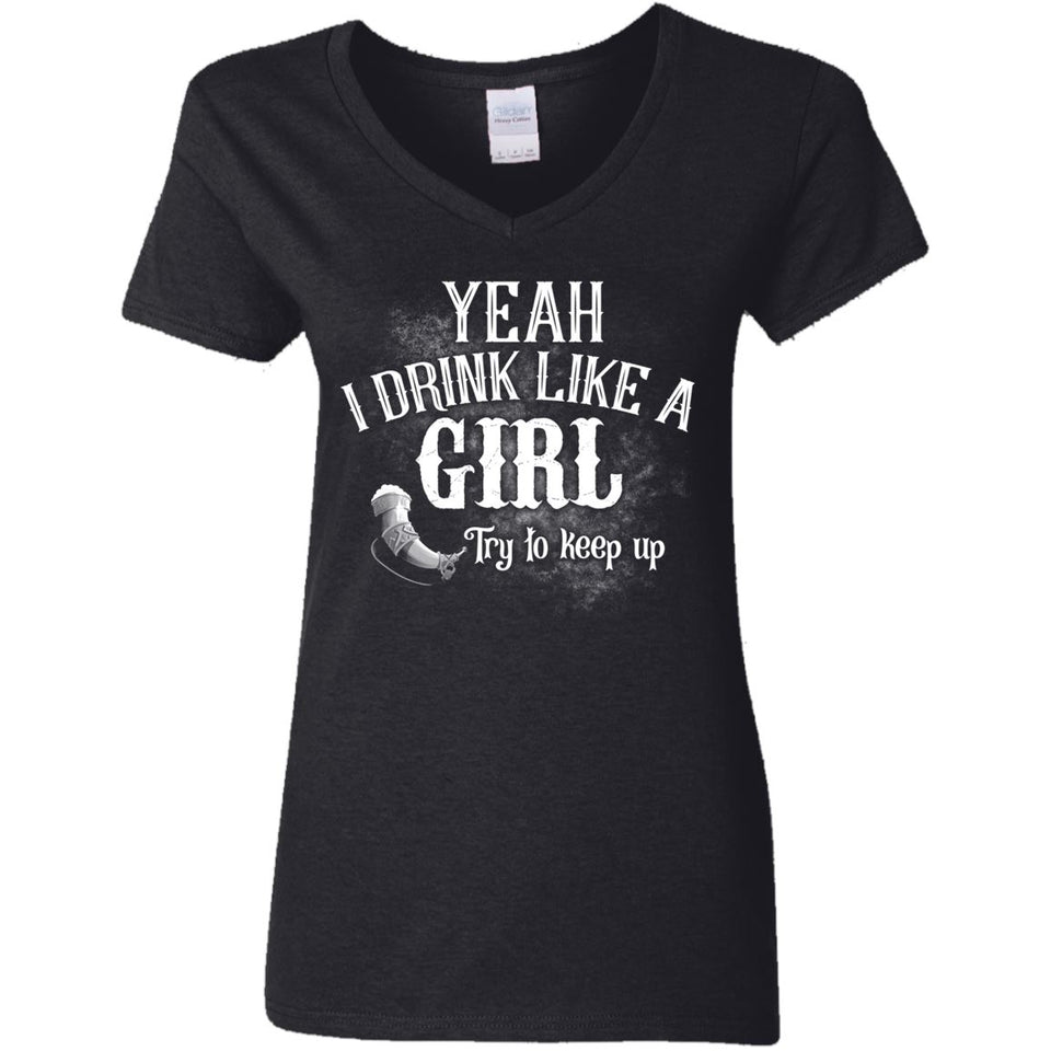 Shieldmaiden, Viking, Norse, Gym t-shirt & apparel, I drink like a Girl, FrontApparel[Heathen By Nature authentic Viking products]Ladies' V-Neck T-ShirtBlackS