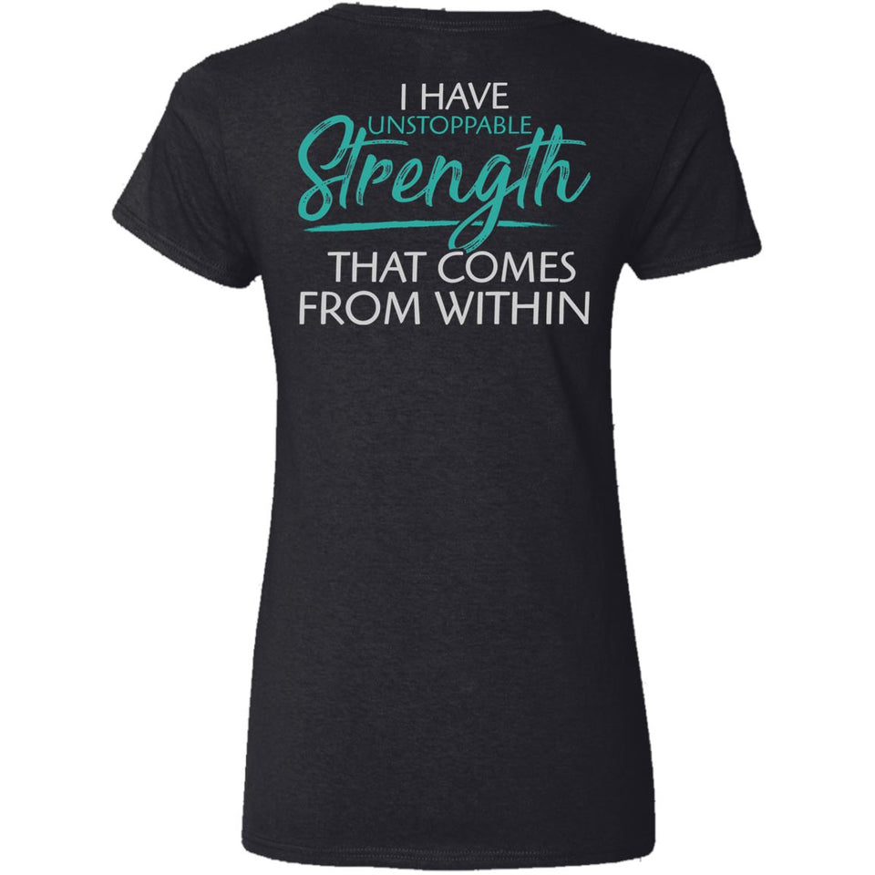 Shieldmaiden, Viking, Norse, Gym t-shirt & apparel, I have unstoppable strength, BackApparel[Heathen By Nature authentic Viking products]Ladies' V-Neck T-ShirtBlackS