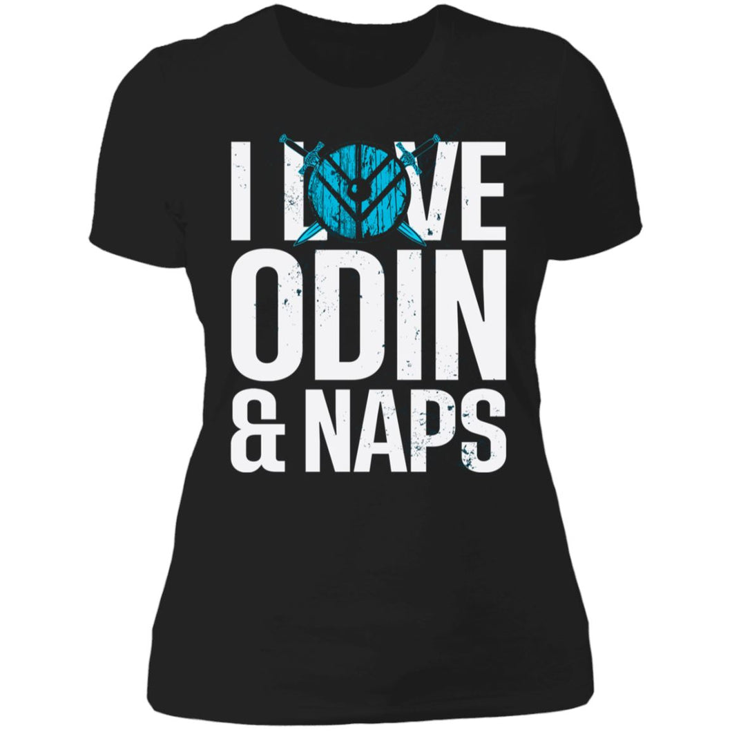 Shieldmaiden, Viking, Norse, Gym t-shirt & apparel, I love Odin & naps,frontApparel[Heathen By Nature authentic Viking products]Next Level Ladies' T-ShirtBlackX-Small
