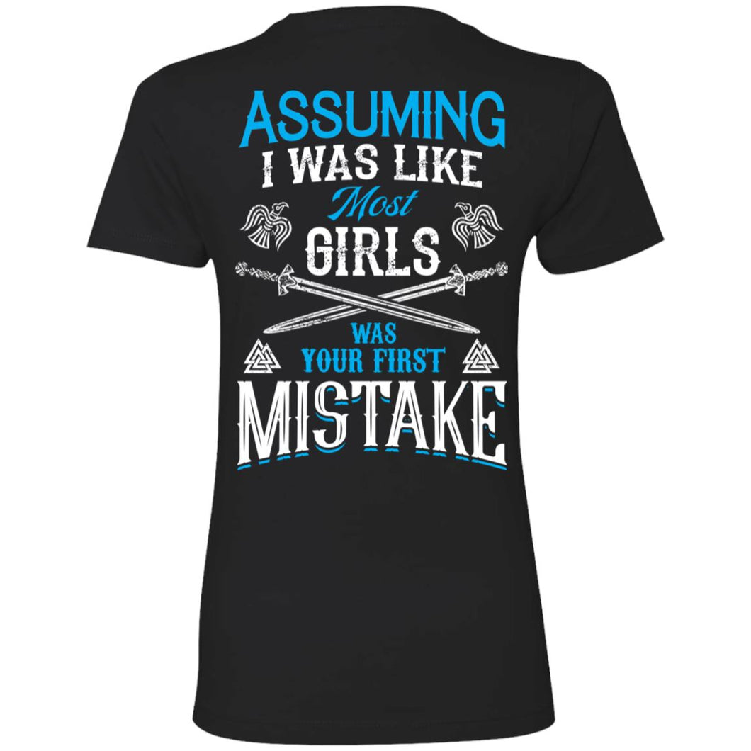 Shieldmaiden, Viking, Norse, Gym t-shirt & apparel, I was your first mistake, BackApparel[Heathen By Nature authentic Viking products]Next Level Ladies' T-ShirtBlackX-Small