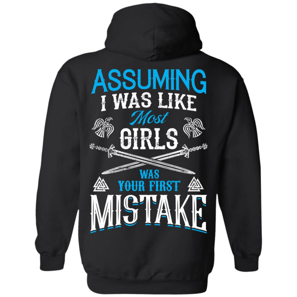 Shieldmaiden, Viking, Norse, Gym t-shirt & apparel, I was your first mistake, BackApparel[Heathen By Nature authentic Viking products]Unisex Pullover HoodieBlackS
