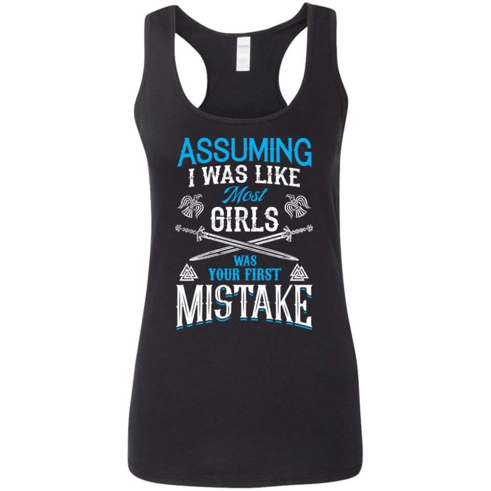 Shieldmaiden, Viking, Norse, Gym t-shirt & apparel, I was your first mistake, FrontApparel[Heathen By Nature authentic Viking products]Ladies' Softstyle Racerback TankBlackS