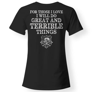 Shieldmaiden, Viking, Norse, Gym t-shirt & apparel, I will do great and terrible things, BackApparel[Heathen By Nature authentic Viking products]Next Level Ladies' T-ShirtBlackX-Small