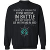 Shieldmaiden, Viking, Norse, Gym t-shirt & apparel, If he is not willing to stand with me in battle, FrontApparel[Heathen By Nature authentic Viking products]Unisex Crewneck Pullover SweatshirtBlackS