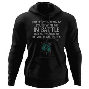Shieldmaiden, Viking, Norse, Gym t-shirt & apparel, If he is not worthy to stand with me, FrontApparel[Heathen By Nature authentic Viking products]Unisex Pullover HoodieBlackS