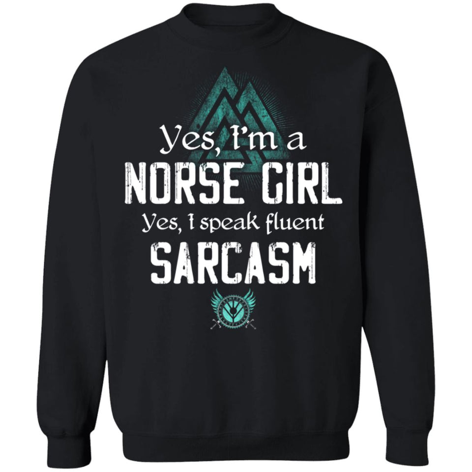 Shieldmaiden, Viking, Norse, Gym t-shirt & apparel, I'm a Norse girl, FrontApparel[Heathen By Nature authentic Viking products]Unisex Crewneck Pullover SweatshirtBlackS