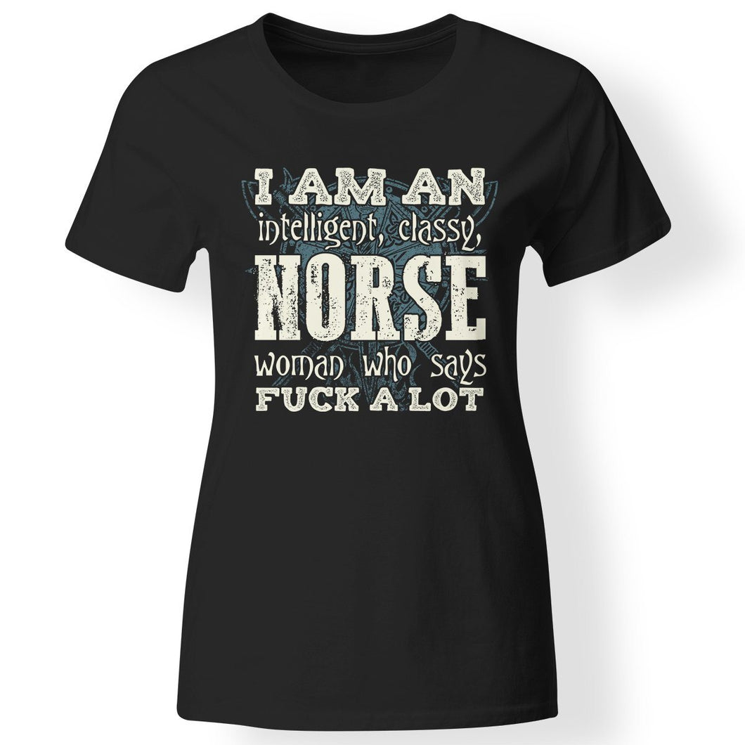 Shieldmaiden, Viking, Norse, Gym t-shirt & apparel, I'm an intelligent - classy Norse, FrontApparel[Heathen By Nature authentic Viking products]Next Level Ladies' T-ShirtBlackX-Small