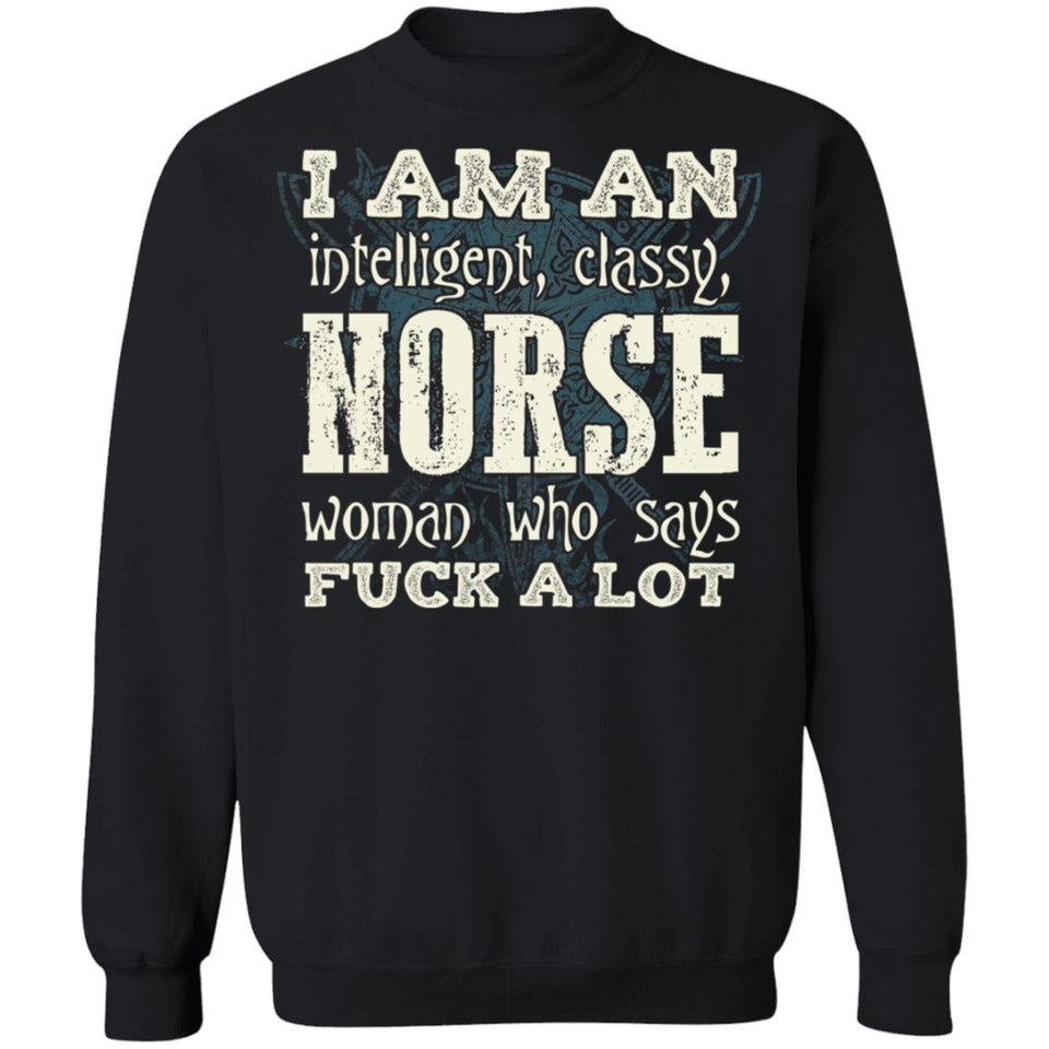 Shieldmaiden, Viking, Norse, Gym t-shirt & apparel, I'm an intelligent - classy Norse, FrontApparel[Heathen By Nature authentic Viking products]Unisex Crewneck Pullover SweatshirtBlackS