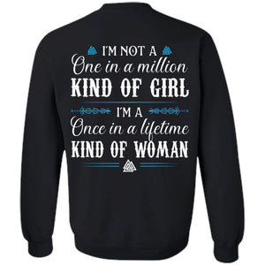 Shieldmaiden, Viking, Norse, Gym t-shirt & apparel, I'm not a one in a million kind of girl, BackApparel[Heathen By Nature authentic Viking products]Unisex Crewneck Pullover SweatshirtBlackS