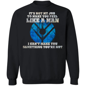 Shieldmaiden, Viking, Norse, Gym t-shirt & apparel, It's not my job to make you feel like a man,frontApparel[Heathen By Nature authentic Viking products]Unisex Crewneck Pullover SweatshirtBlackS