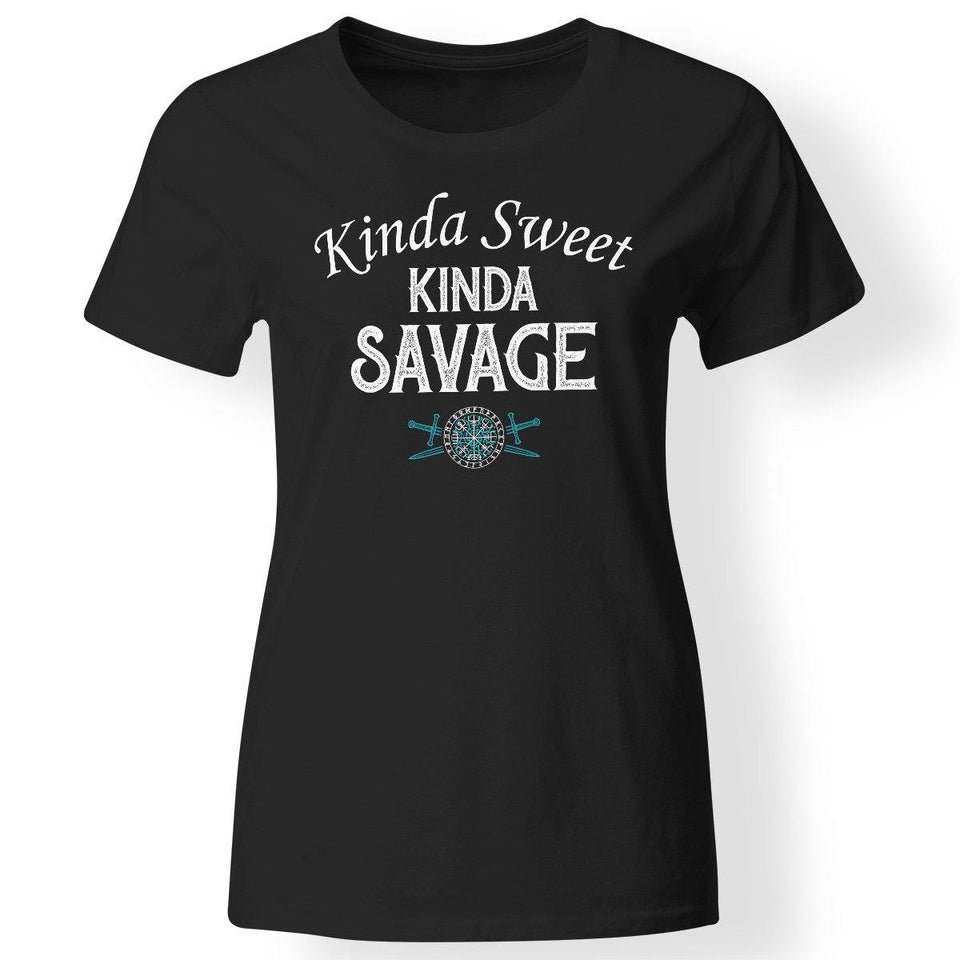 Shieldmaiden, Viking, Norse, Gym t-shirt & apparel, Kinda Sweet - Kinda Savage, FrontApparel[Heathen By Nature authentic Viking products]Next Level Ladies' T-ShirtBlackX-Small